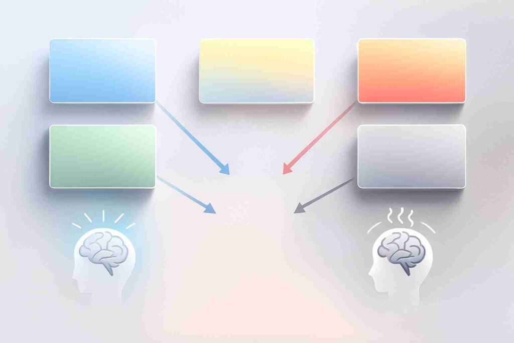 さまざまな色が人の落ち着くやストレスといった心理に影響を与える様子を表した図
