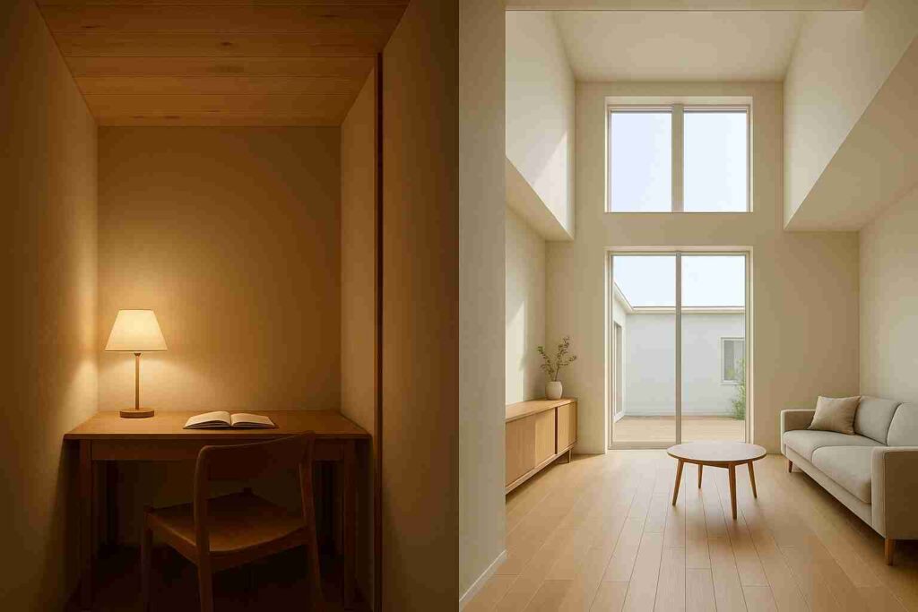 低い天井と高い天井の空間画像