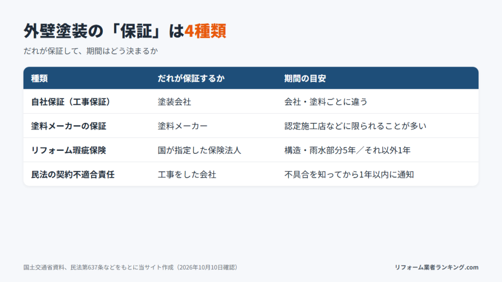 外壁塗装の保証4種類と期間